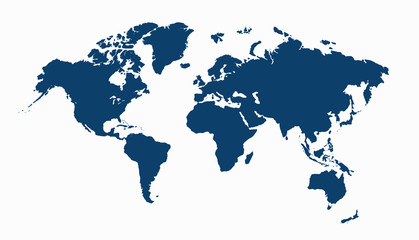Fototapeta na wymiar World map isolated on white. Blue map of the World. Minimal design