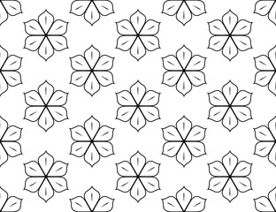 Seamless flowers pattern, floral motif, simple monotone background in black and white, scrapbook paper template