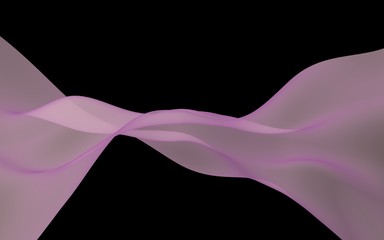 Abstract wave. Scarf. Bright ribbon on black background. Abstract smoke. Raster air background. 3D illustration