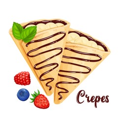 Crepes with bananas and chocolate - obrazy, fototapety, plakaty