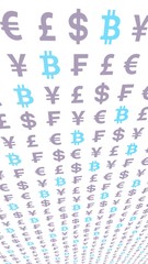 Bitcoin and currency on a white background. Digital crypto currency symbol. Business concept. Market Display. 3D illustration