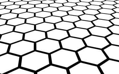 Black honeycomb on a white background. Perspective view on polygon look like honeycomb. Isometric geometry. 3D illustration