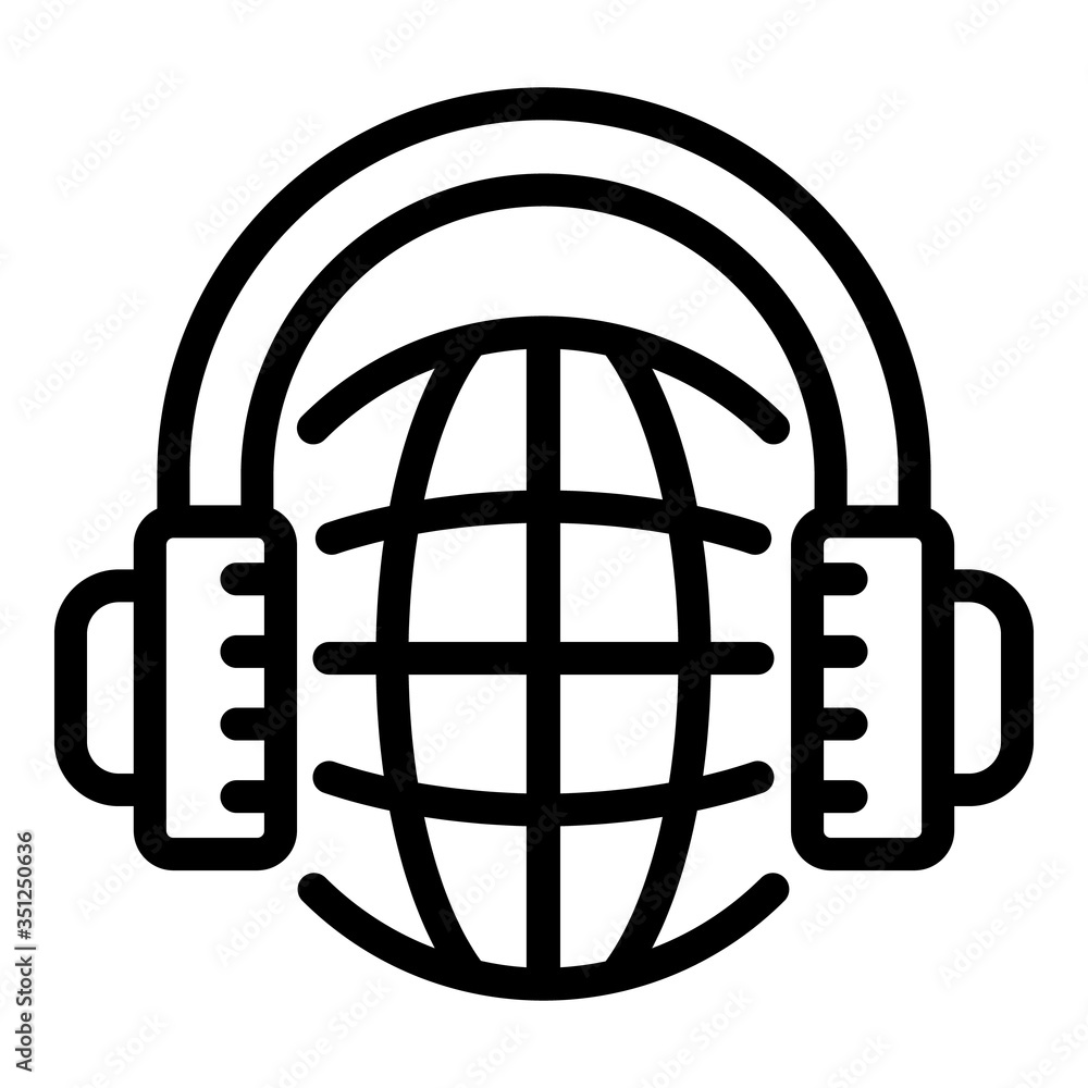 Poster headphones global language icon. outline headphones global language vector icon for web design isola