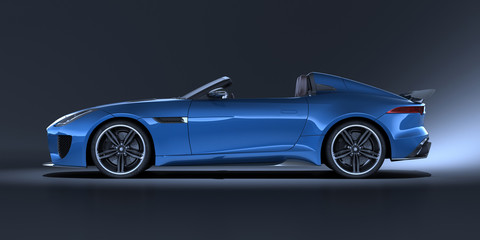 Fototapeta na wymiar 3D rendering of a brand-less generic convertible concept car in studio environment