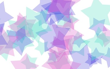 Multicolored translucent stars on a white background. Red tones. 3D illustration