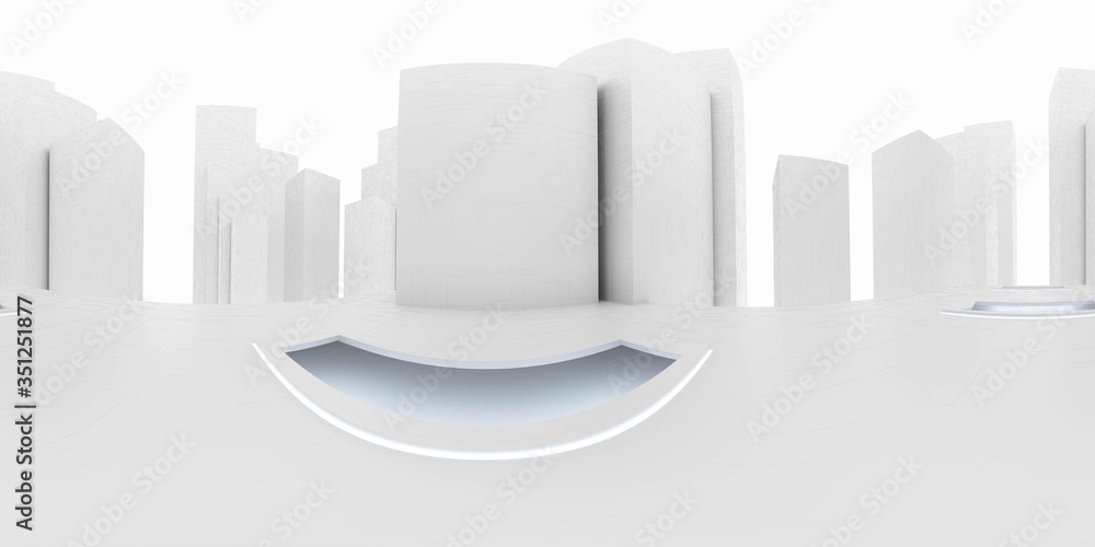 Poster full 360 equirectangular spherical panorama view of modern futuristic technology building architectu