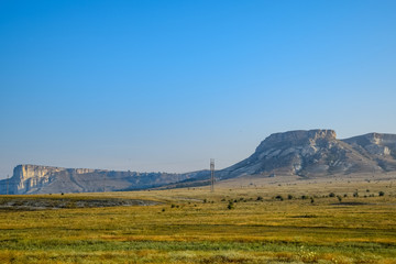 Table white mountains in Crimean peninsula. White cliffs.