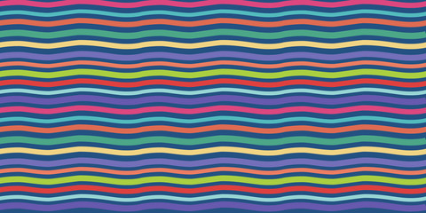 Bright wavy stripes seamless pattern Summer marine colors on classic blue background Endless ornament 