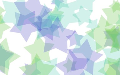 Multicolored translucent stars on a white background. Green tones. 3D illustration