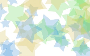 Multicolored translucent stars on a white background. Green tones. 3D illustration