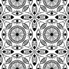 Hand drawn seamless vector bohemian pattern in black and white