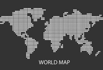 world map design white square, black background with flag world.