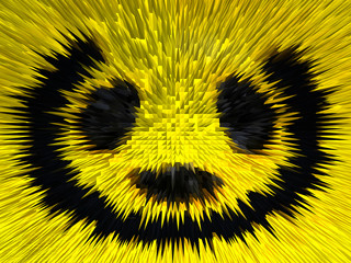 Background from yellow and black 3d extruded pyramids. An image of a panda from 3d extruded pyramids. Colorful spiky pattern for textile, ceramic tile, wallpaper and design. © kati17