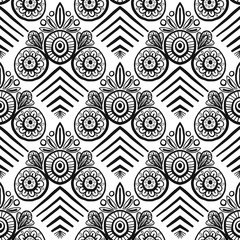 Hand drawn seamless vector bohemian pattern in black and white