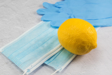 Lemon medical mask and medical gloves