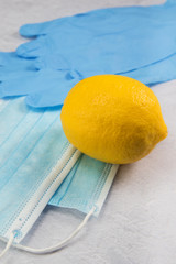 Lemon medical mask and medical gloves