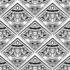 Hand drawn seamless vector bohemian pattern in black and white