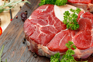 Raw meat slice for grill with seasoning