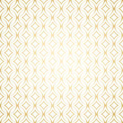 Linear gold art deco simple seamless pattern with round shapes, white and gold colors