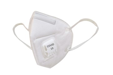 KN95 or N95 mask used for protection pm 2.5 and corona virus (COVIT-19).Anti pollution mask.air face mask, N95 mask with covid-19 word on white  background.