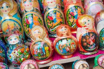 Fototapeta na wymiar Colorful Russian matryoshkas