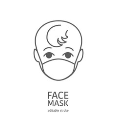 Baby wearing facial protective mask. Editable icon. Premium design.