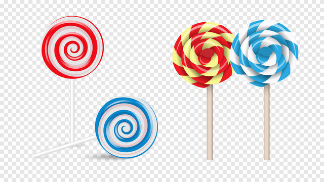 Lollipops Swirl, colored round sugar candies set,realistic style