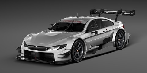 Obraz na płótnie Canvas 3D rendering of a brand-less generic concept racing car in studio environment