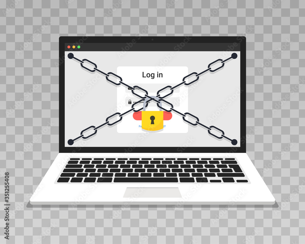 Poster data protection, internet security concept infographic. network secure. chain and lock above authori