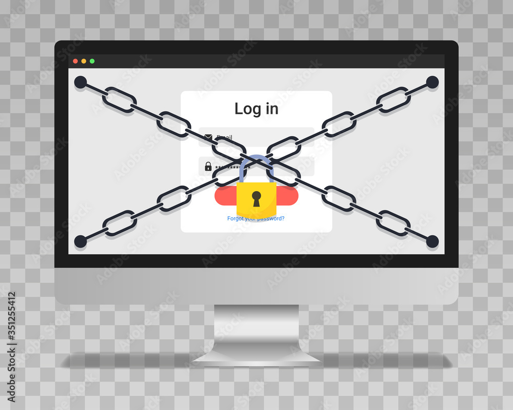 Poster data protection, internet security concept infographic. network secure. chain and lock above authori