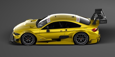 Fototapeta na wymiar 3D rendering of a brand-less generic concept racing car in studio environment