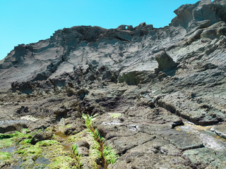 Mountain landscape with blue sky with sea