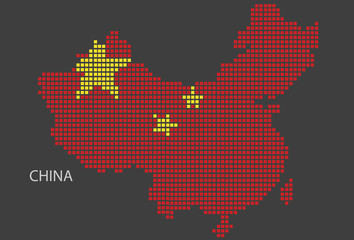 Fototapeta na wymiar China map design flag China square, black background.