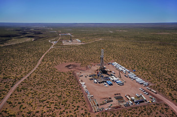 Vaca Muerta, Argentina, December 2, 2014: Extraction of unconventional oil. Battery of pumping...