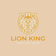 Modern Luxury Logo Design Premium Vector of Abstract Lion King with Outline Art Decoration
