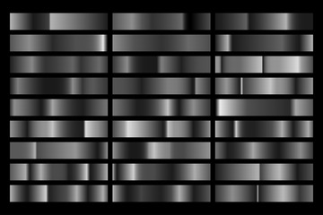 Black gradient collection. Shade of dark and gray metallic gradient pattern for background, cover, banner design. Vector illustration.