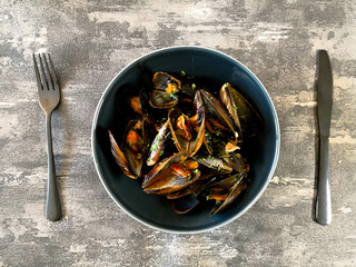 Italian Steamed Mussels cooked in Provencale style