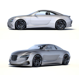 Naklejka na ściany i meble 3D rendering of a brand-less generic concept car in studio environment