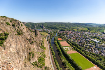 Fototapeta na wymiar High angle view from the Rotenfels of Bad Muenster am Stein Ebernburg