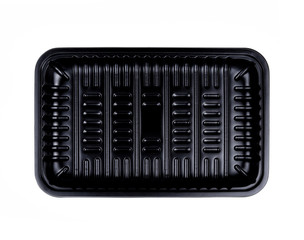empty black plastic container isolated on white.top view