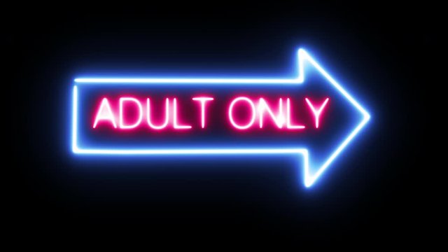 Neon sign text adult only entertainment arrow strip club entrance direction three different animations