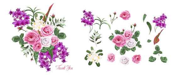 Vector design elements flowers and leaves, Design Invitation cards, Greeting Card, Poster, wedding card.