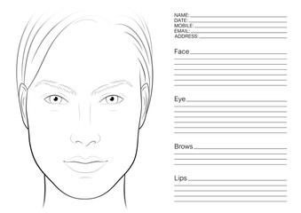 Face chart makeup artist blank. The contour of the face. Makeup template. Rectangular face.