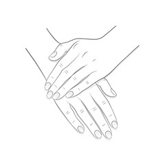 Beautiful female hands with a manicure. Black silhouette on white background.