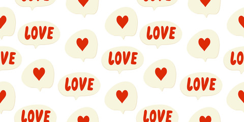 Speech bubbles with the inscription love and heart on a white background