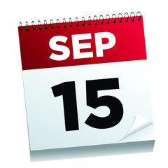 15,september, sept, calendar, date, day, birthday, event, reminder, isolated,  deadline, page, red, paper, holiday, year, icon, business, white, symbol, illustration,  month, design, 3d, office