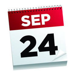 24,september, sept, calendar, date, day, birthday, event, reminder, isolated,  deadline, page, red, paper, holiday, year, icon, business, white, symbol, illustration,  month, design, 3d, office