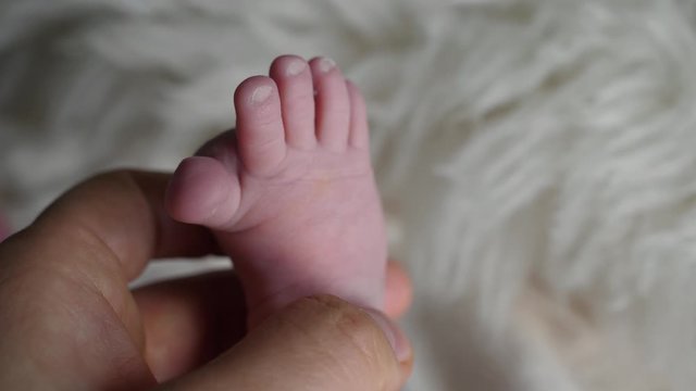 hand holding little cute newborn child foot fingers tootsy babinski sign