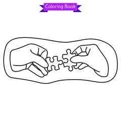 coloring book hand connecting puzzle piece.