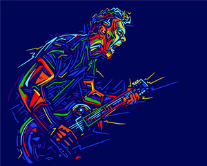 Musician with a guitar. Rock guitarist guitar player abstract vector illustration with large strokes of paint 